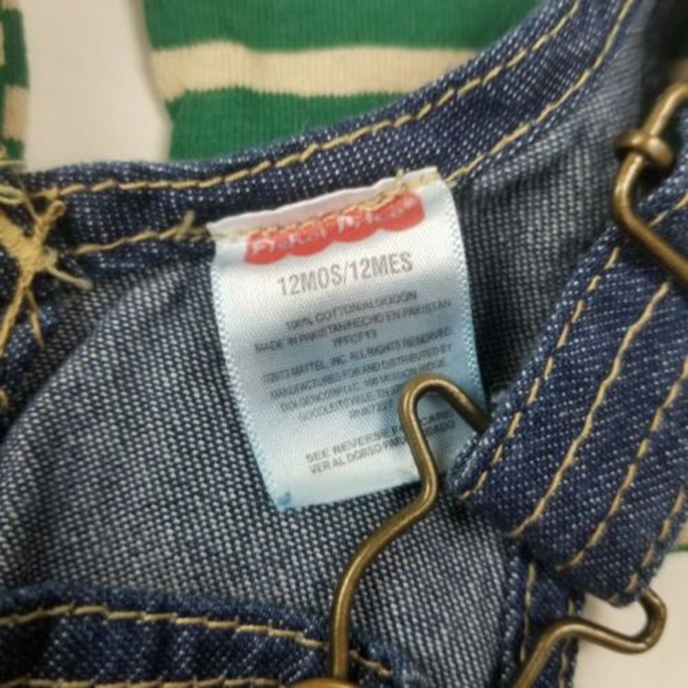 4/$25 Fisher Price Baby 2Pc Overalls Outfit Denim Jeans  Long Sleeve Shirt 12mo - Picture 9 of 12